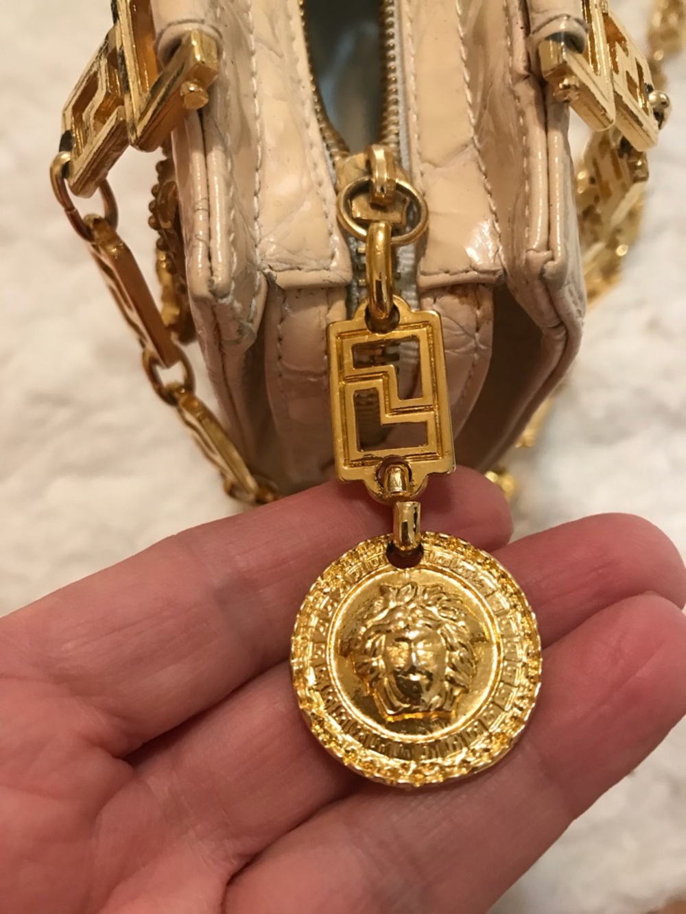 VERY RARE Versace collection Cream Leather Crossbody with Gold Medallion